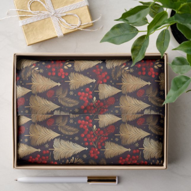 Papier Mousseline Red Gold Christmas Tartan Pattern#31 ID1009 (Cadeau)