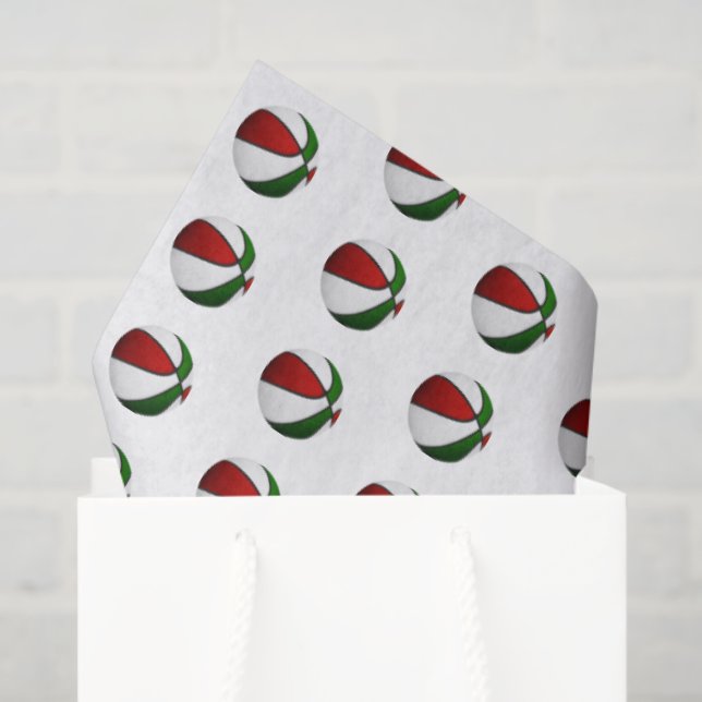 Papier Mousseline red green basketballs pattern (Sac cadeau)