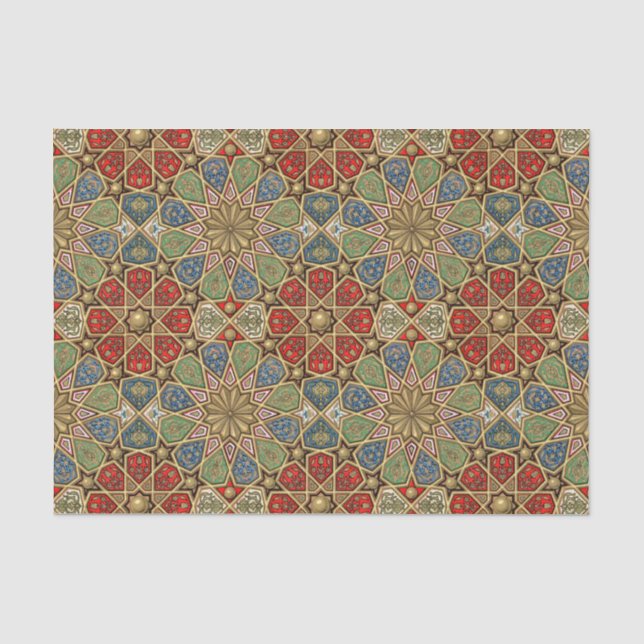 Papier Mousseline Red Green Blue Faux Gold Motif d'art arabe (Recto)