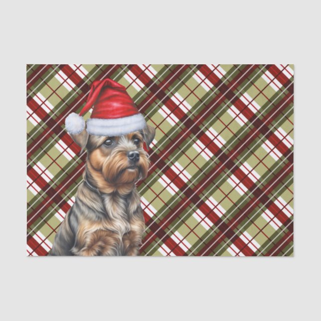 Papier Mousseline Red Green Holiday Plaid Bordure de Noël Terrier (Recto)