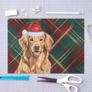 Papier Mousseline Red Green Holiday Plaid Christmas Golden Retriever