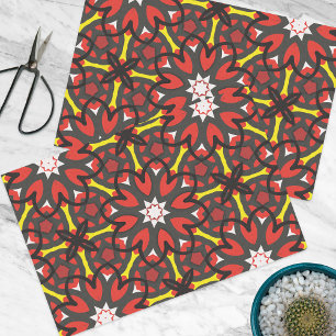 Papier Mousseline Red Grey Floral Folal Art Ethnic Motif géométrique