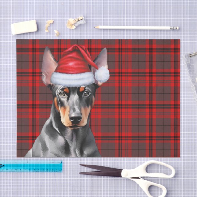 Papier Mousseline Red Holiday Plaid Doberman Pinscher Christmas (Artisanat)