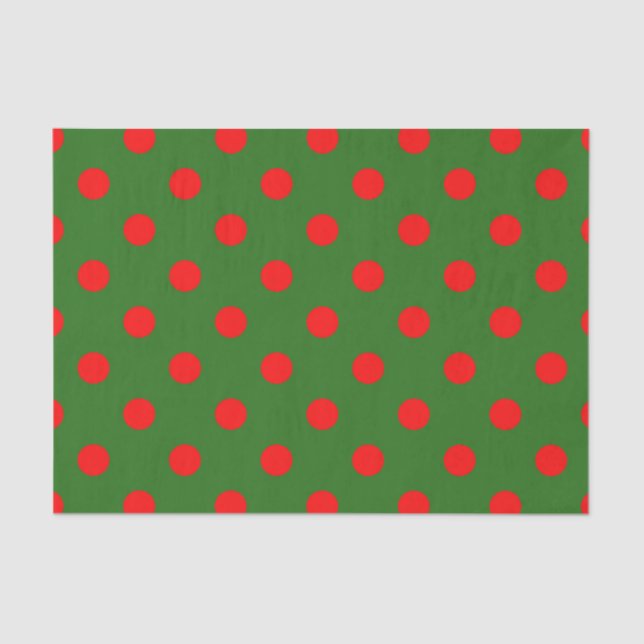 Papier Mousseline Red On Green Polka Dots Pattern Design  (Recto)