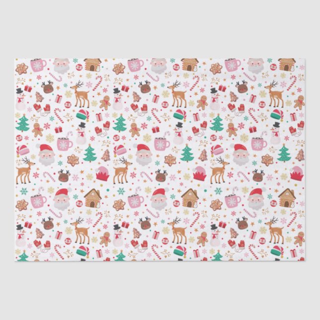 Papier Mousseline Red Pink Green Noël Père Noël Winter Wonderland (Recto)