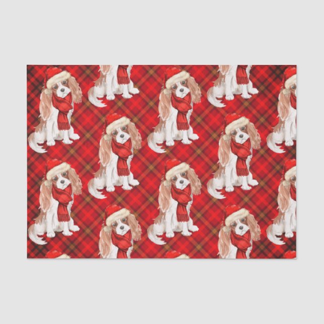 Papier Mousseline Red Plaid Cavalier King Charles Chien Noël (Recto)