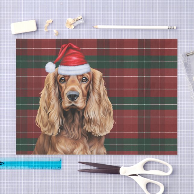 Papier Mousseline Red Plaid Cocker Spaniel Dog Christmas (Artisanat)