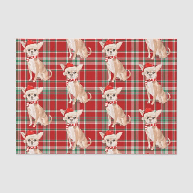 Papier Mousseline Red Plaid et Tan Chihuahua Christmas (Recto)