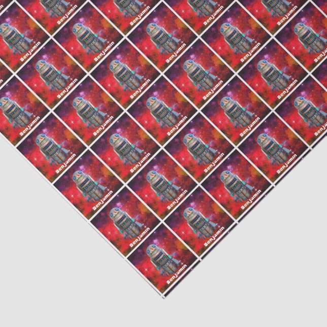Papier Mousseline Red retro toy robot sci fi galaxy nom personnalisé (Détail)