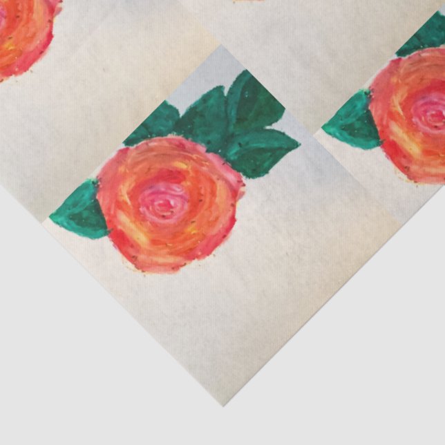 Papier Mousseline Red Rose with Green Leaves (Détail)