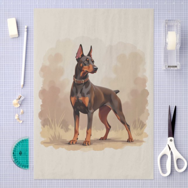 Papier Mousseline Red Rust Brown Doberman Pinscher Dog (Artisanat)