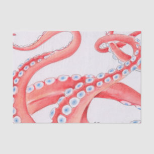 Papier Mousseline Red Tentacles Octopus Watercolor