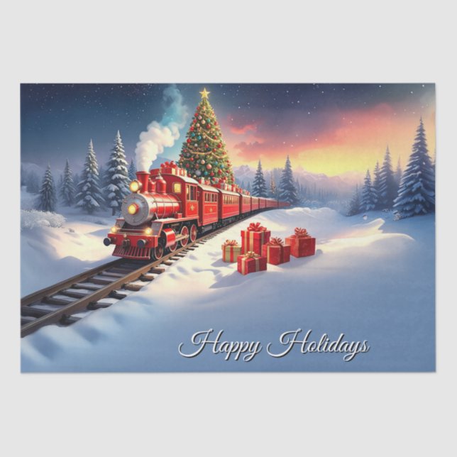 Papier Mousseline Red Train Christmas Tree Holiday Tissue Paper (Recto)