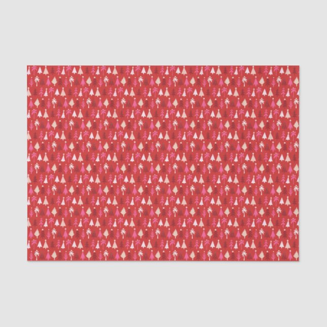 Papier Mousseline Red Tropical Christmas Palm Trees Decoupage (Recto)