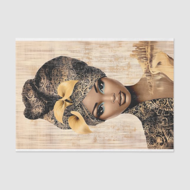 Papier Mousseline Regal Femme, Gold & Black Turban DH7L Découpage (Recto)
