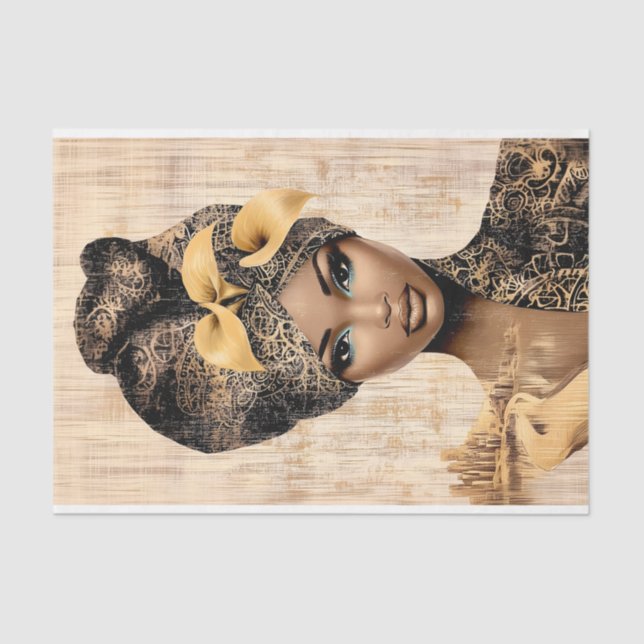 Papier Mousseline Regal Femme, Gold & Black Turban DH7R Découpage (Recto)