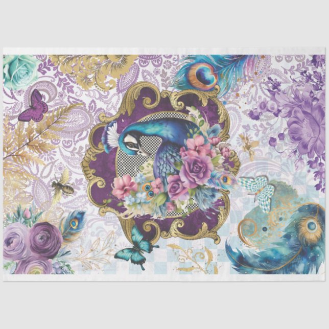 Papier Mousseline Regal Peacock Victorian Ephemera Decoupage Paper (Recto)