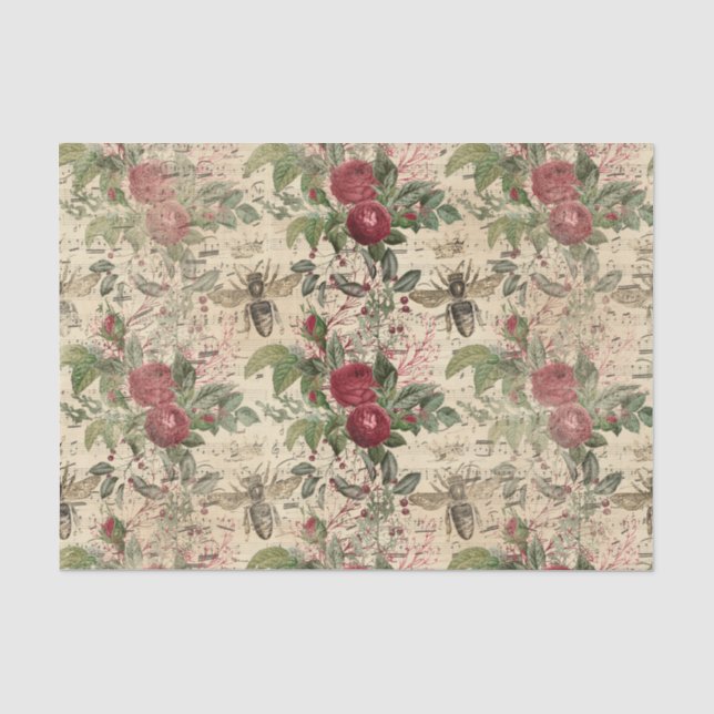 Papier Mousseline Regal Queen Bee & Red Roses sur la feuille de musi (Recto)