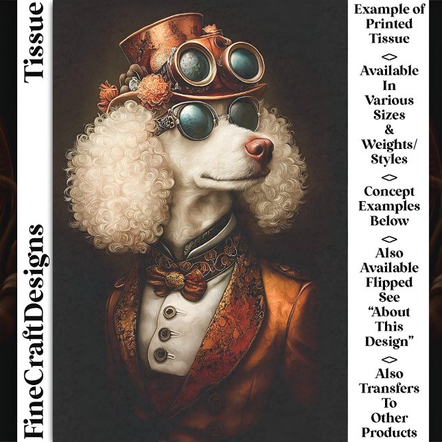 Papier Mousseline Regal White Steampunk Poodle Chien AX6 Découpage (Créateur téléchargé)