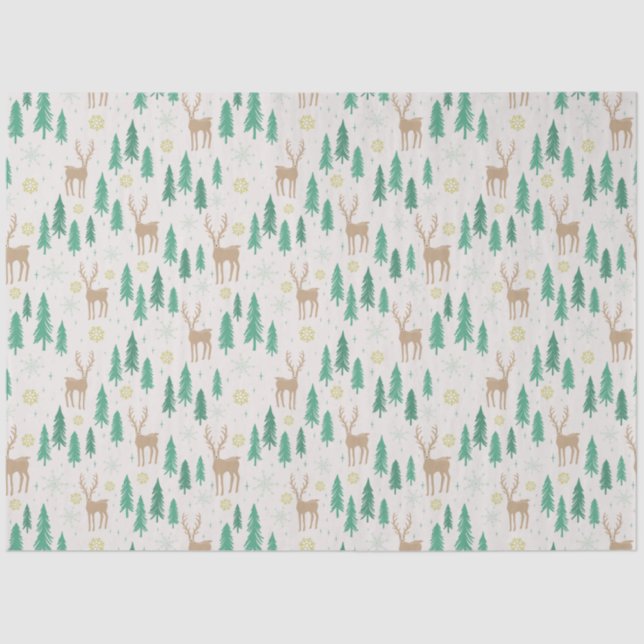 Papier Mousseline Reindeer de Noël dans la forêt À feuillage persist (Recto)