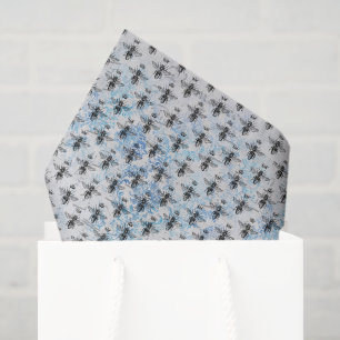 Papier Mousseline Reine Abeille Damassé Bleu