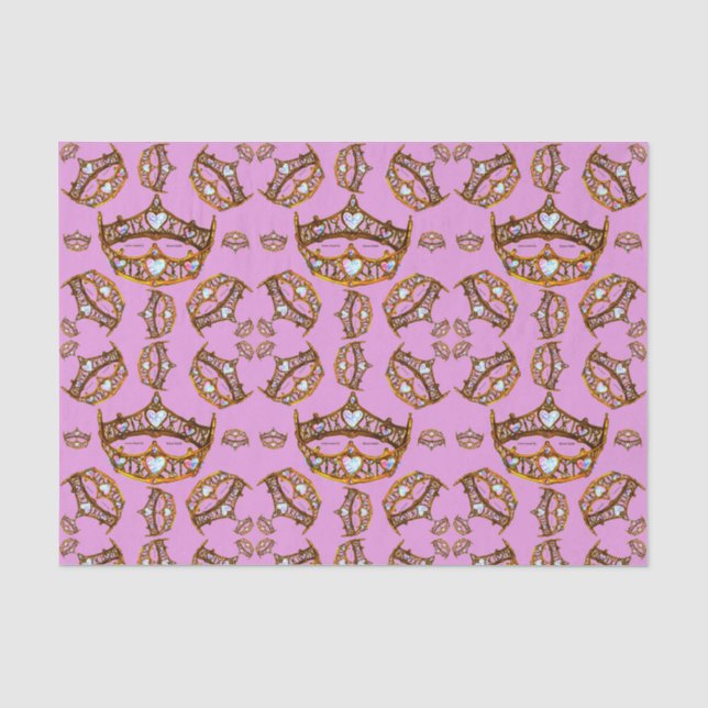 Papier Mousseline Reine des Coeurs Couronnes d'or Tiaras lilas rose (Recto)
