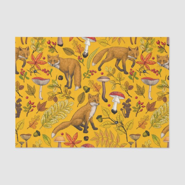 Papier Mousseline Renard d'automne sur orange (Recto)