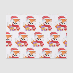 Papier Mousseline Renard de Noël avec cadeau pourpre