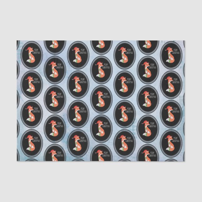 Papier Mousseline Renard orange en chapeau rouge Noël Joyeux Noël (Recto)