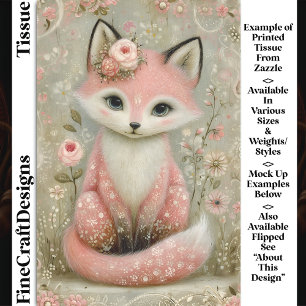 Papier Mousseline Renard Rose Shabby Chic avec Fleurs Decoupage DL2L
