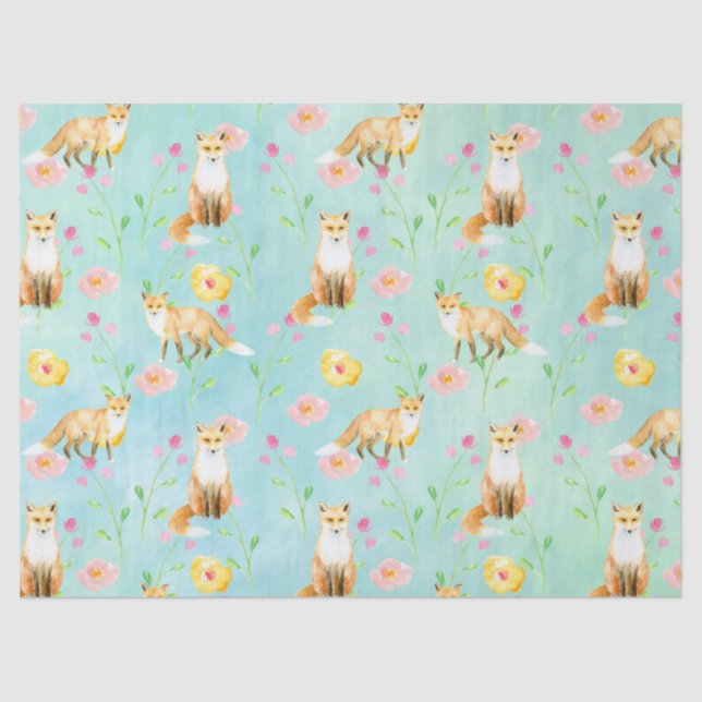 Papier Mousseline Renards et fleurs (Recto)