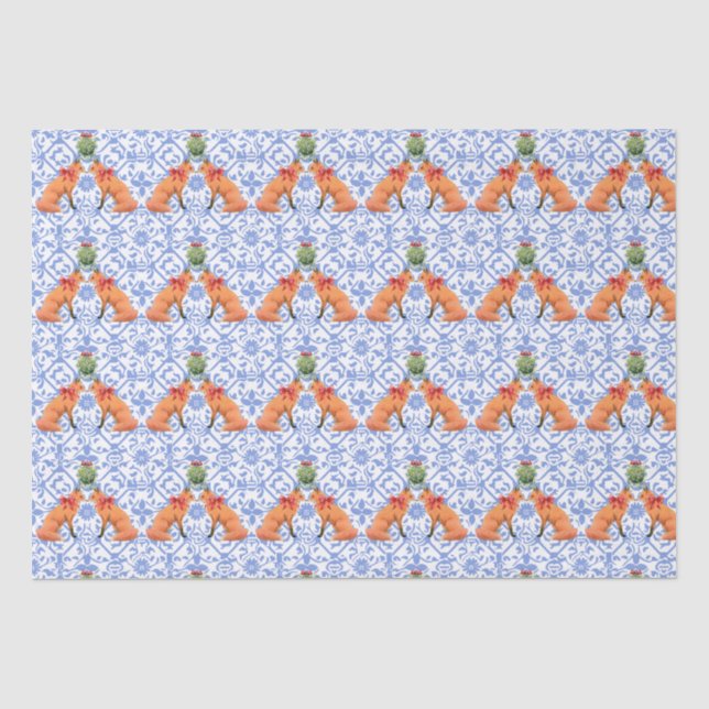 Papier Mousseline Renards S'Embrasser Sous Mistletoe Blue Chinoiseri (Recto)