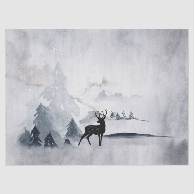 Papier Mousseline Rennes dans l'Aquarelle gris sauvage Noël (Recto)
