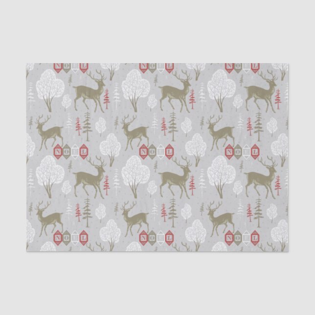 Papier Mousseline Rennes de Noël en Motif de bois blanc (Recto)