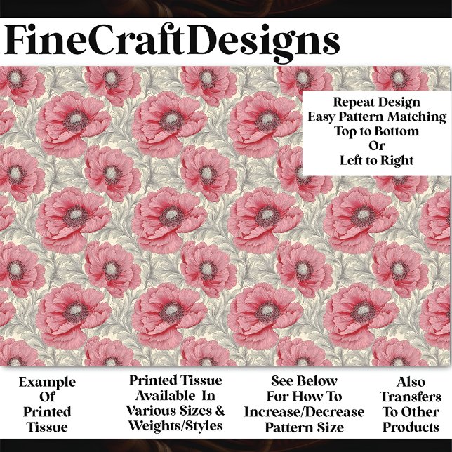 Papier Mousseline Répétez la page de découpage du Motif de pavot ros (Créateur téléchargé)