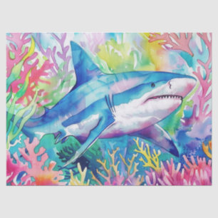 Papier Mousseline Requin Aquarelle Tropical Coloré
