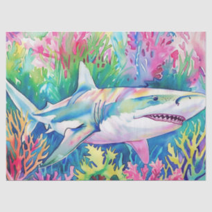 Papier Mousseline Requin Aquarelle Tropical Coloré