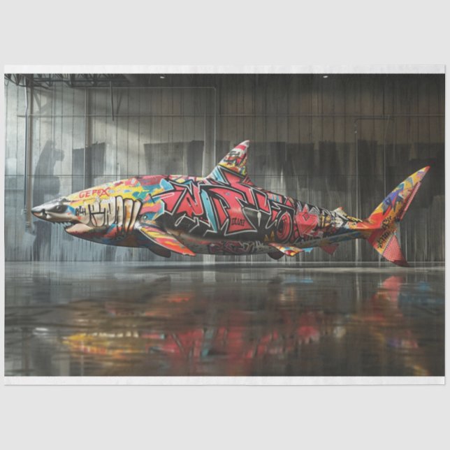 Papier Mousseline Requin Graffiti de découpage (Recto)