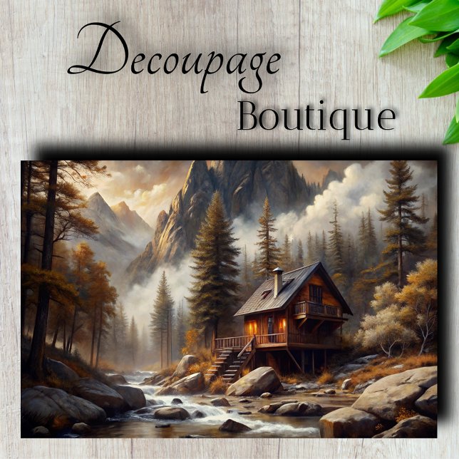 Papier Mousseline Retraite de cabane de montagne en découpage (Mountain Cabin Retreat Decoupage Tissue Paper)