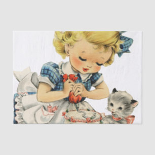 Papier Mousseline Rétro Anniversaire Fille Cake Cat Enfants Artwork