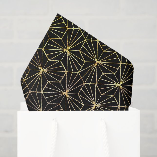 Papier Mousseline Retro Art Deco Black Gold Geometric Pattern (Sac cadeau)