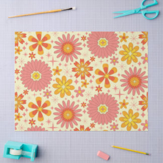 Papier Mousseline Retro atomic flowers with starbursts on cream