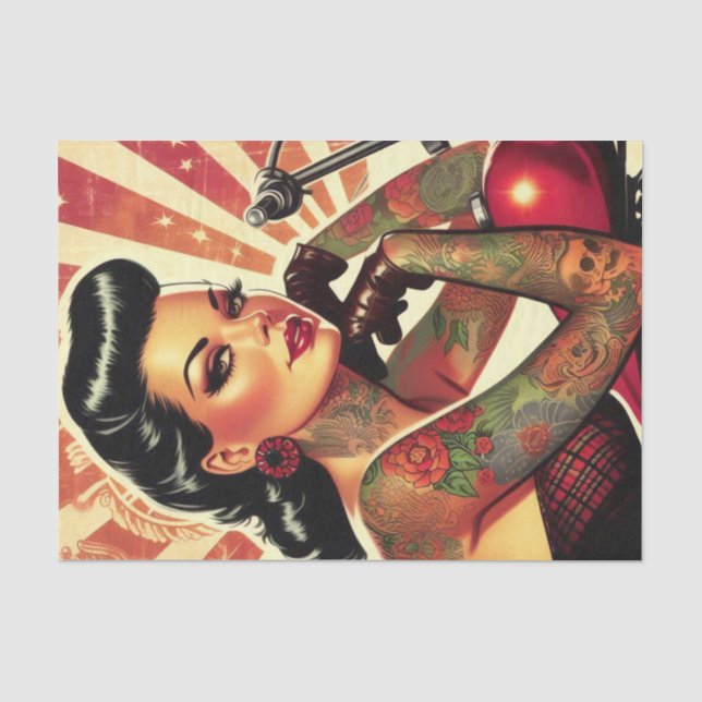 Papier Mousseline Retro Biker Pin-up (Recto)
