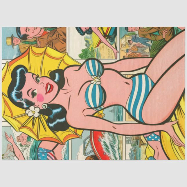 Papier Mousseline Retro Bikini Girl Summer Comics (Recto)
