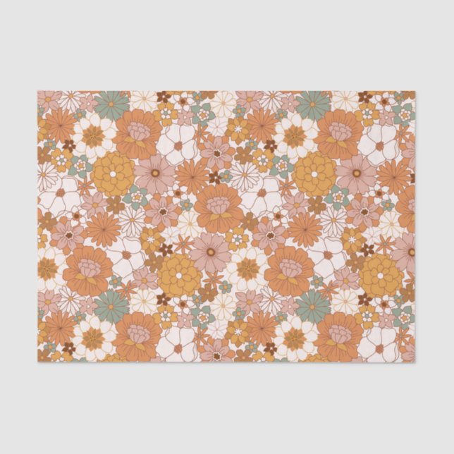 Papier Mousseline Retro Boho Terracotta Floral (Recto)