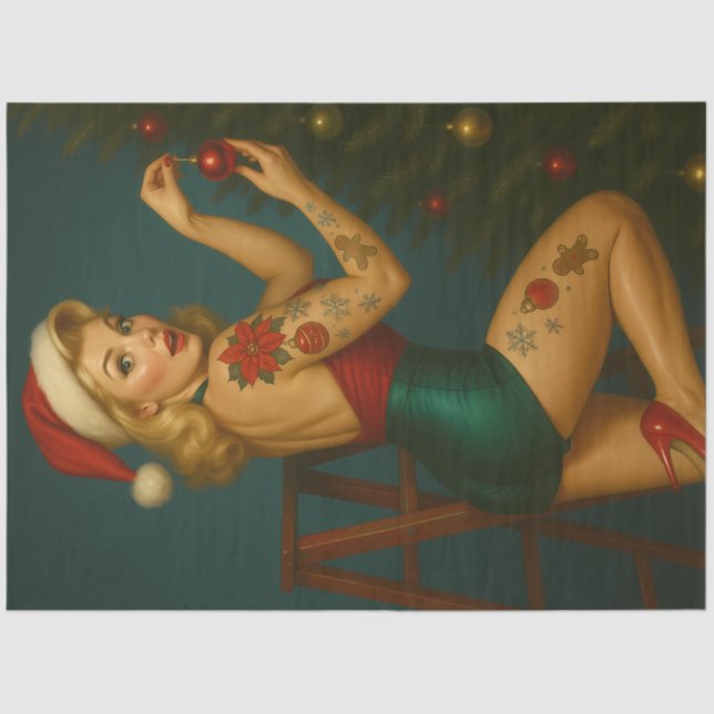 Papier Mousseline Retro Christmas Ornament Pin-Up Decoupage (Recto)