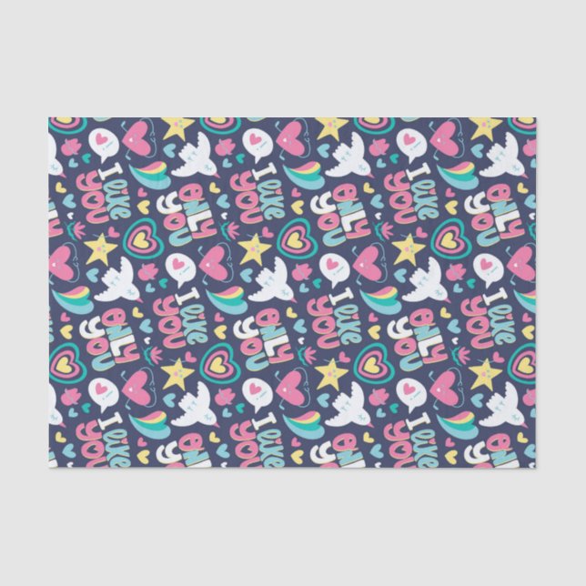 Papier Mousseline Retro Coeur Romance Amour Motif Saint Valentin (Recto)