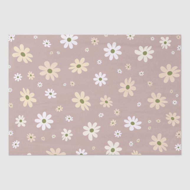 Papier Mousseline Retro Daisy Floral Motif Boho Décoratif (Recto)