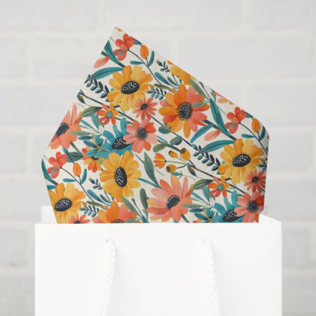 Papier Mousseline Retro Daisy Floral Tissue Paper (Sac cadeau)