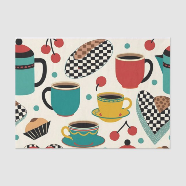 Papier Mousseline Retro Diner Brew : 1950 Café-Theme Tissu Papier (Recto)